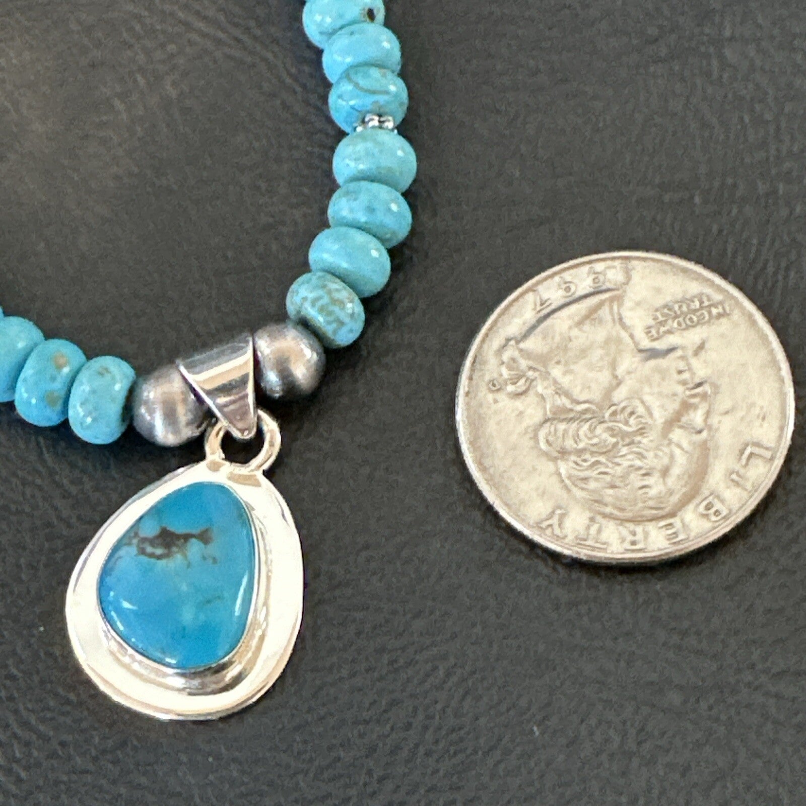 WoMens Blue Kingman Turquoise Pendant Navajo Sterling Silver Necklace 21" 17977