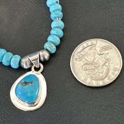 WoMens Blue Kingman Turquoise Pendant Navajo Sterling Silver Necklace 21" 17977