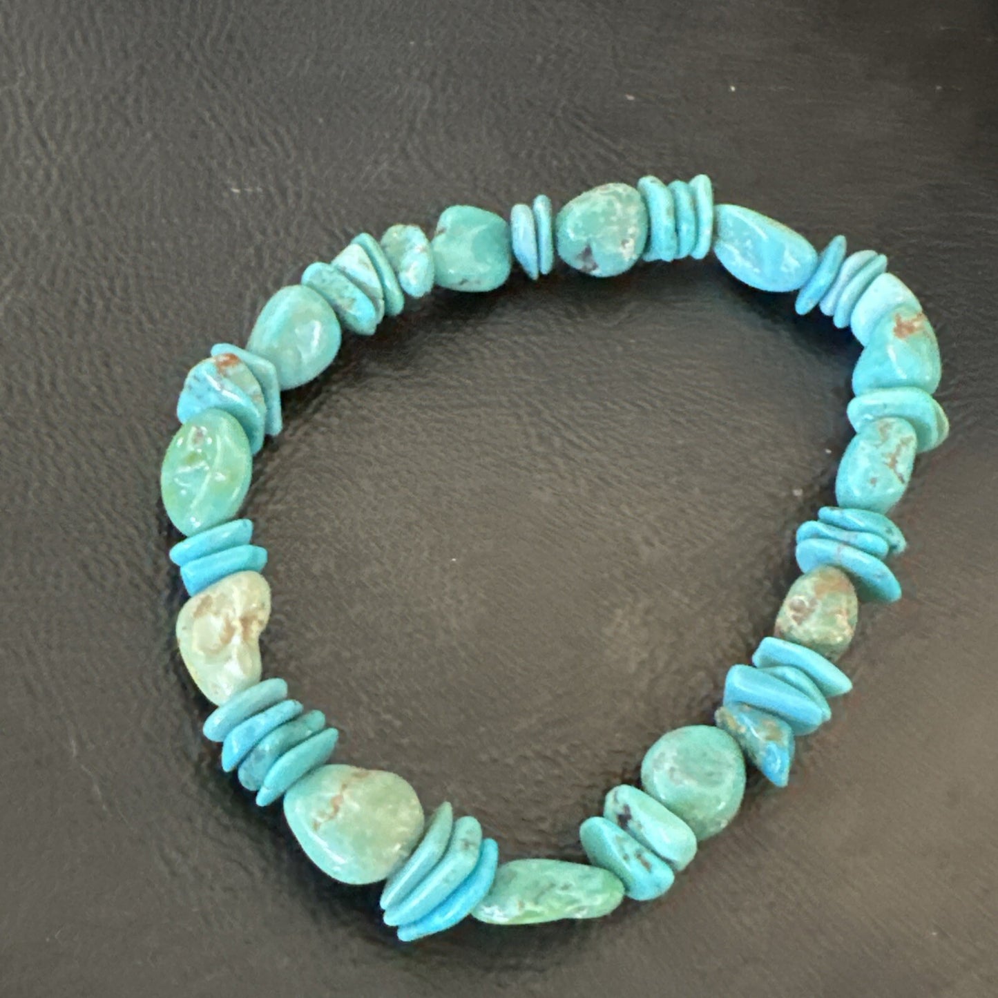 Mens Womens Blue Green Turquoise Stretch Stone Friendship Bracelet 7" 18858