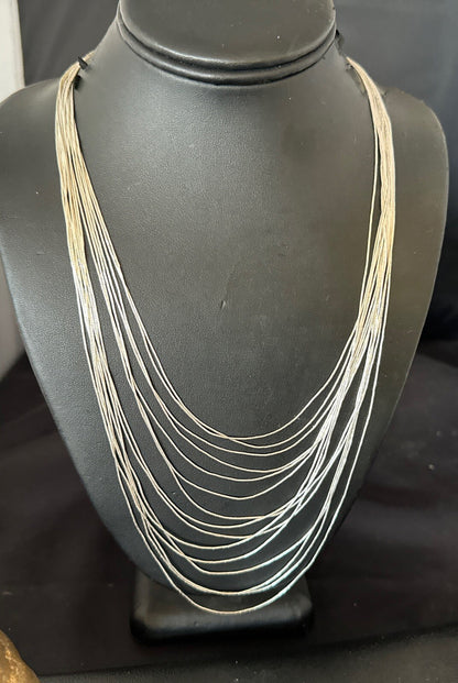 Graduated Bib Heishi Liquid All Sterling Silver 15S Necklace 24" 17242