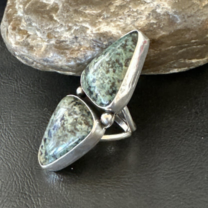 H Joe Womens Navajo Sterling Silver Green Turquoise Ring 2 Stone Size 7 19359