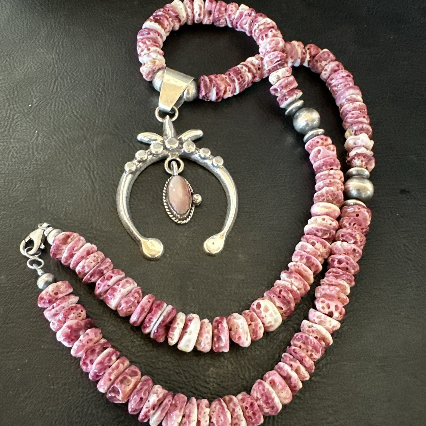 Purple Spiny Oyster MOP Naja Pendant Navajo Sterling Silver Necklace 17870