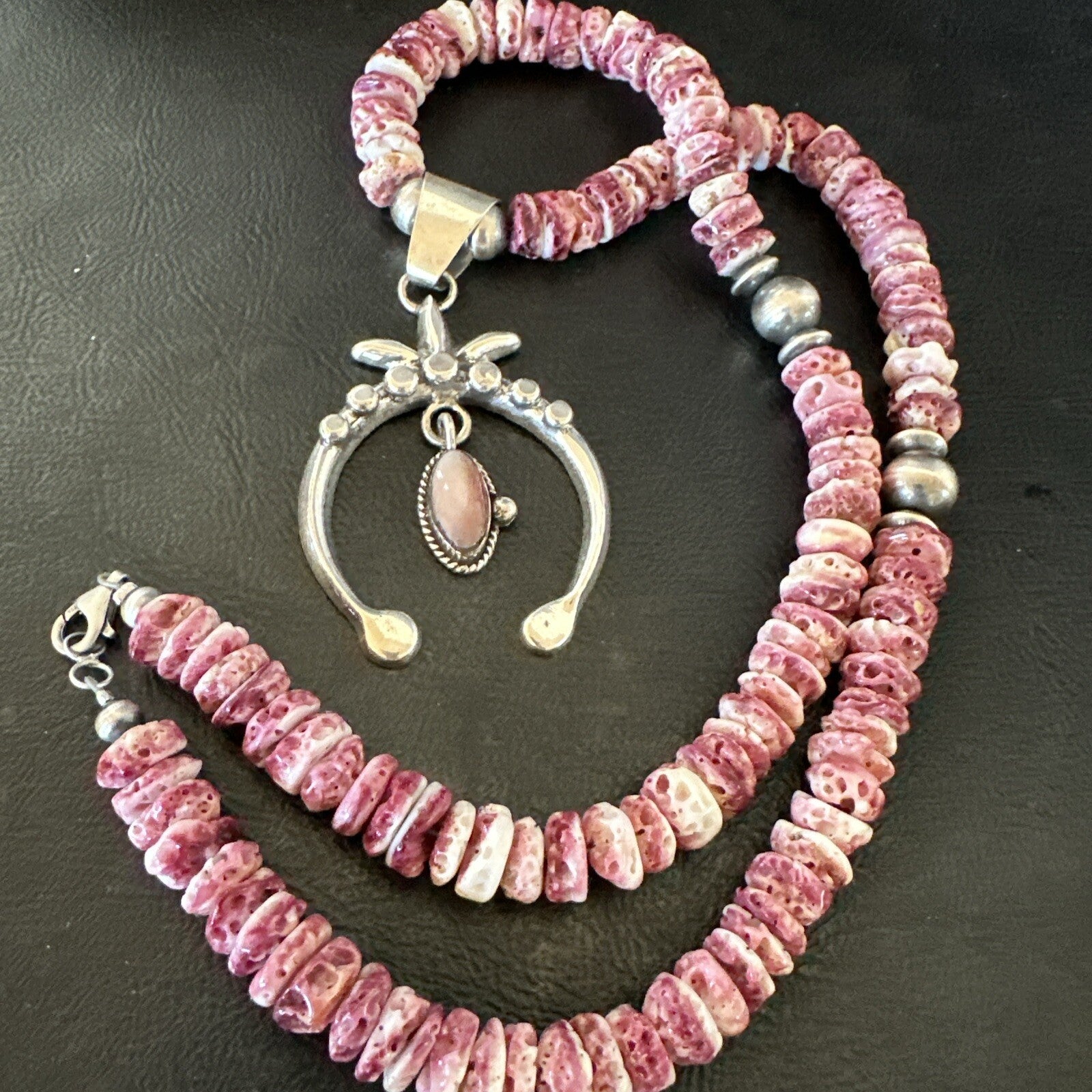 Purple Spiny Oyster MOP Naja Pendant Navajo Sterling Silver Necklace 17870