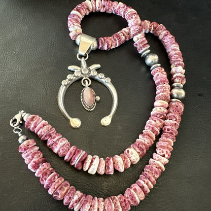 Purple Spiny Oyster MOP Naja Pendant Navajo Sterling Silver Necklace 17870