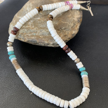 Turquoise Sugilte & Howlte Navajo Beads Sterling Silver Necklace 10395