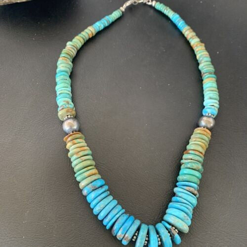 Navajo Blue Green Turquoise Necklace Sterling Silver 20" 11963