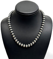 8mm Navajo Pearls 18"Hook Eye Cone Necklace | Sterling Silver | Authentic Native American Handmade