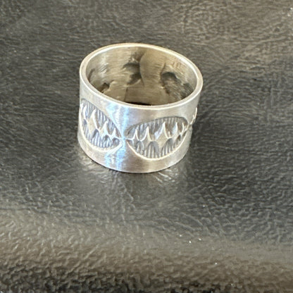Mens Women Wedding Wide Band Navajo Stamped Sterling Silver Ring Size 7 17999