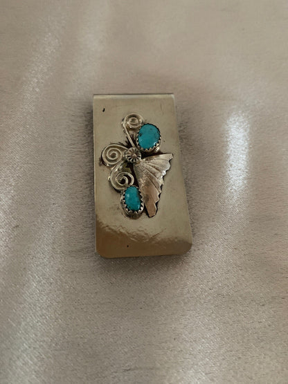 Mens Turquoise Navajo Stainless Sterling Silver Money Clip 02732