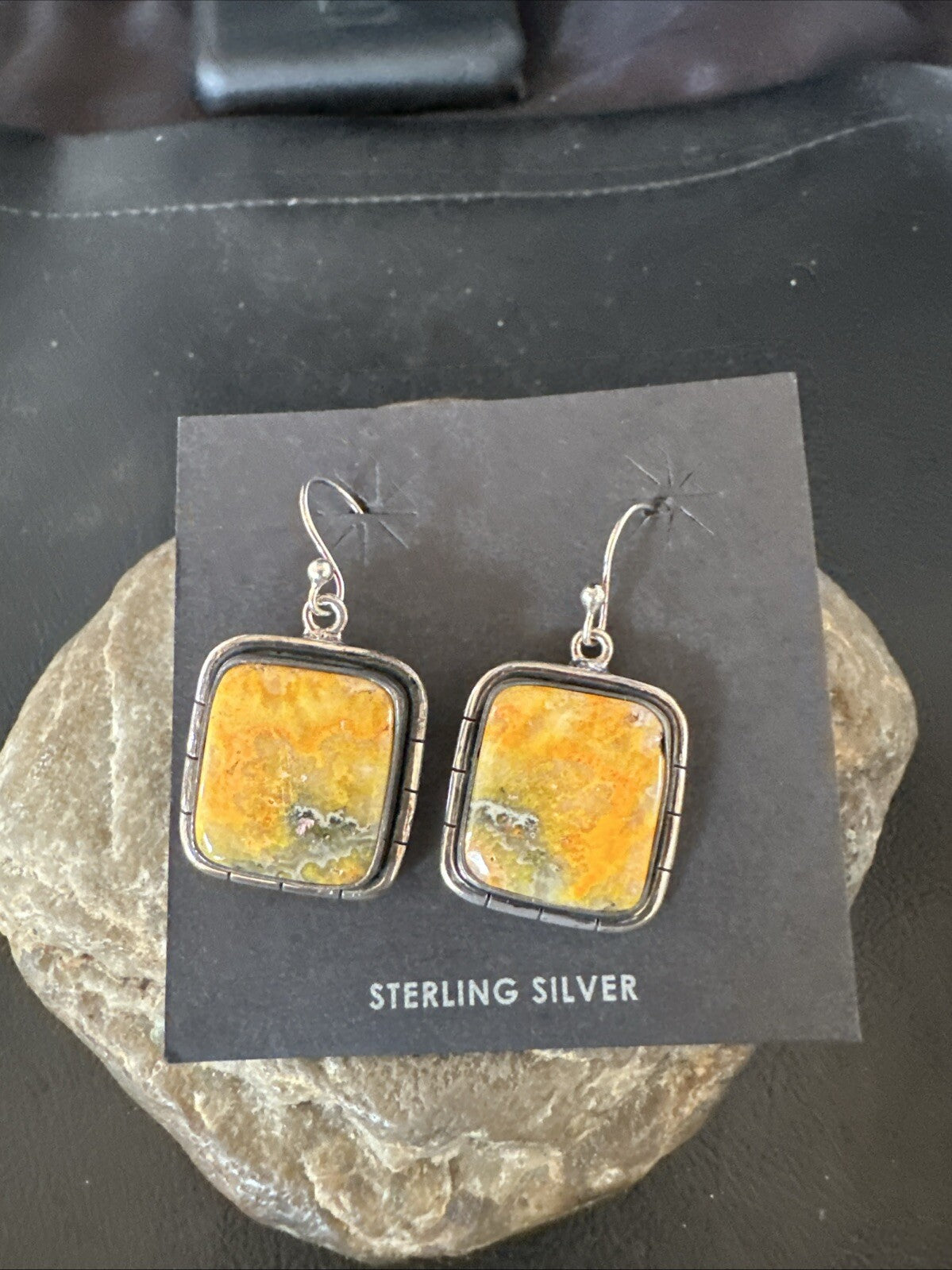 Womens Bumblebee Jasper Navajo Sterling Silver Earrings 15837