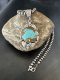 Men's Blue Turquoise#8 Pendant Navajo Necklace | Sterling Silver | Authentic Native American Handmade | 18071