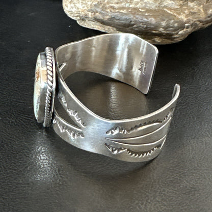 Navajo Green Royston TURQUOISE Stamped Sterling Silver Cuff Bracelet 18874