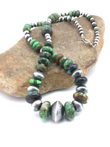 Navajo Turquoise Necklace Graduated 25" | Sterling Silver | Authentic Native American Handmade | 4773