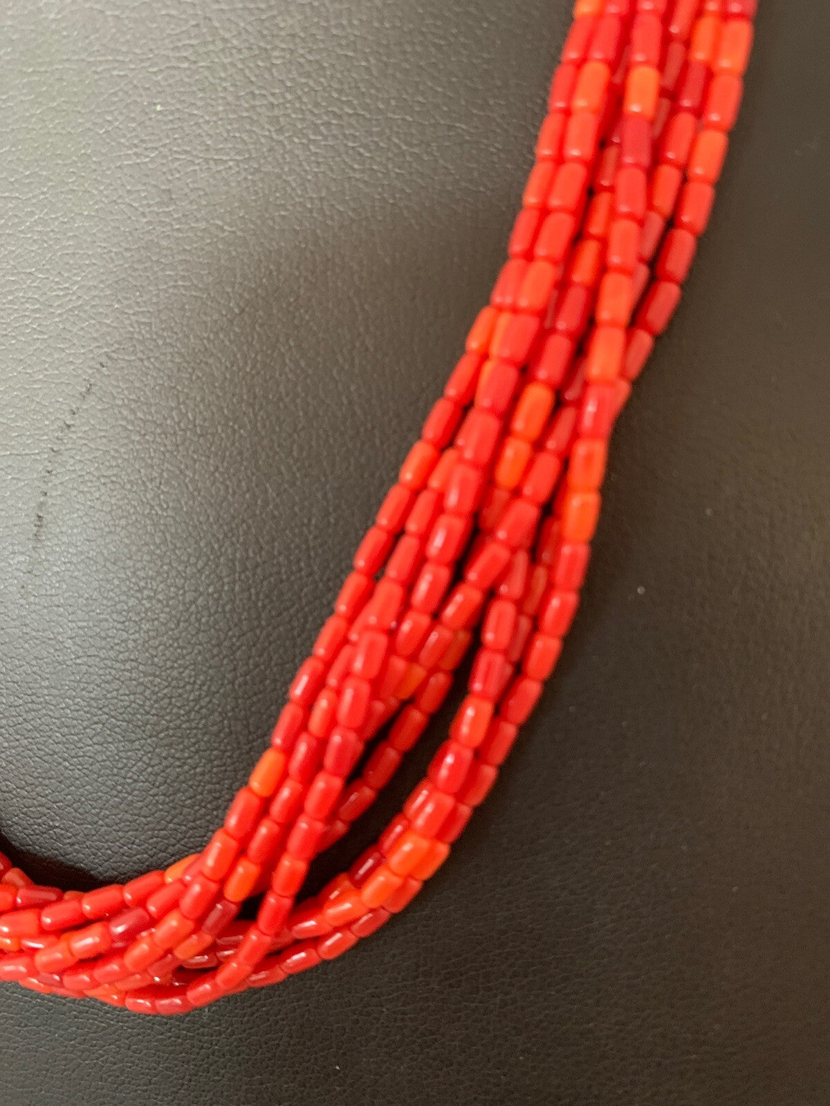 Apple Coral Tube Heishi Bead 10 Strand Navajo Sterling Silver Necklace 17” 4708