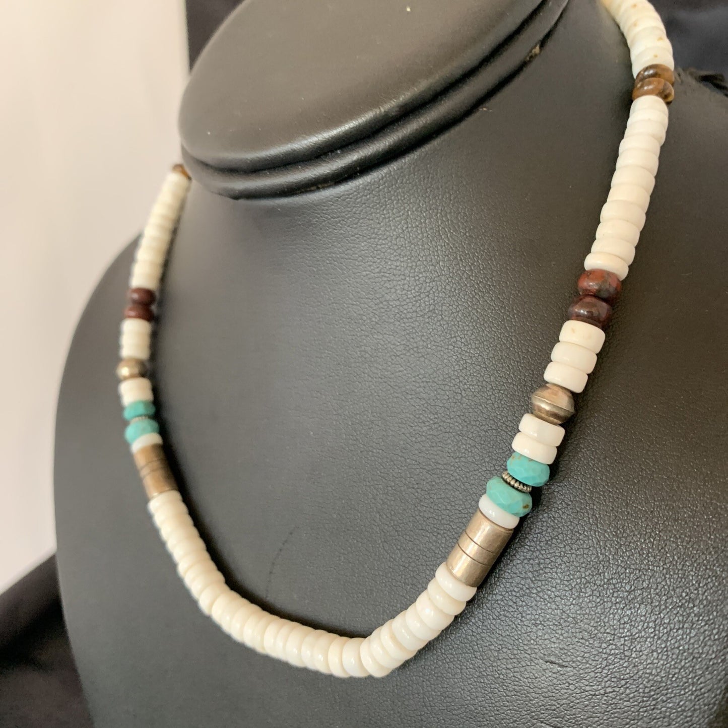 Turquoise Sugilte & Howlte Navajo Beads Sterling Silver Necklace 10395