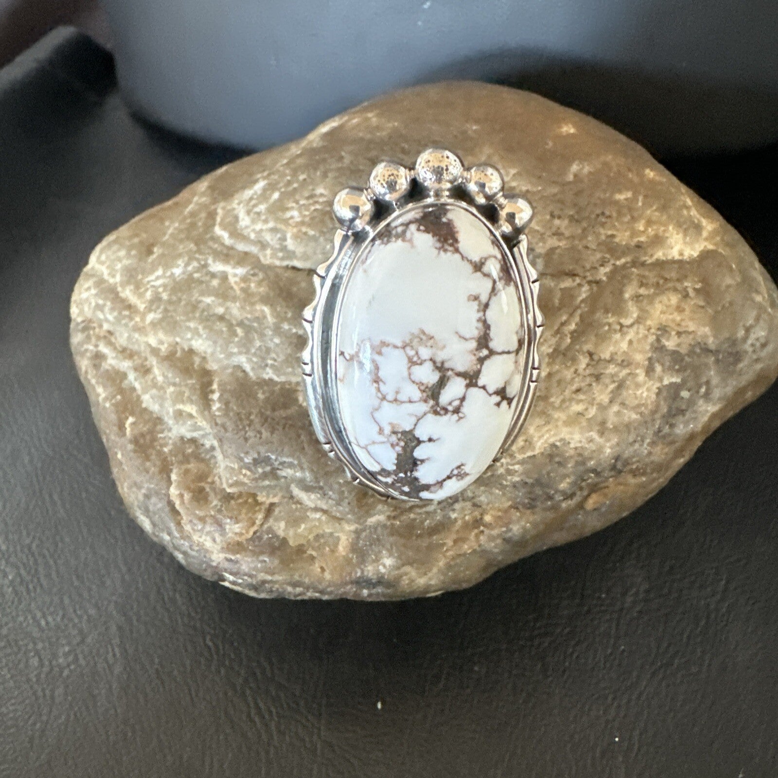 Men’s Womens Wild Horse Turquoise Navajo Sterling Silver Ring Size 7 18011