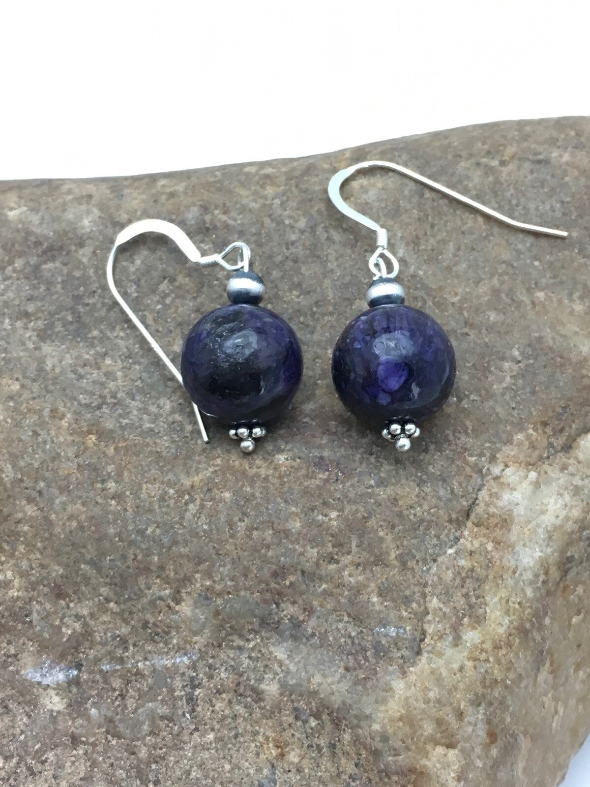 Denim Lapis Chunky Southwestern Sterling Silver Dangle Earrings 02804