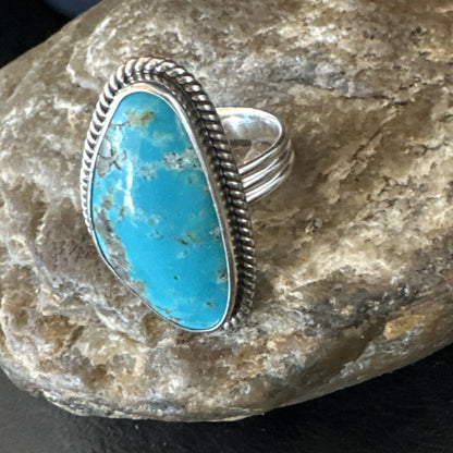 Blue Turquoise #8 Navajo Sterling Silver  Ring Size 9 18829