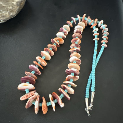 Orange Spiny Oyster Blue Turquoise 26� Navajo Sterling Silver Necklace 17949