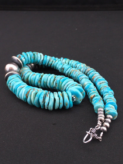 Native Blue Graduated Turquoise Navajo Sterling Silver Necklace 20" 04809