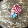 Blue Turquoise Spiny Oyster Southwestern Ring Size 7 | Sterling Silver | Authentic Native American Handmade | 18497