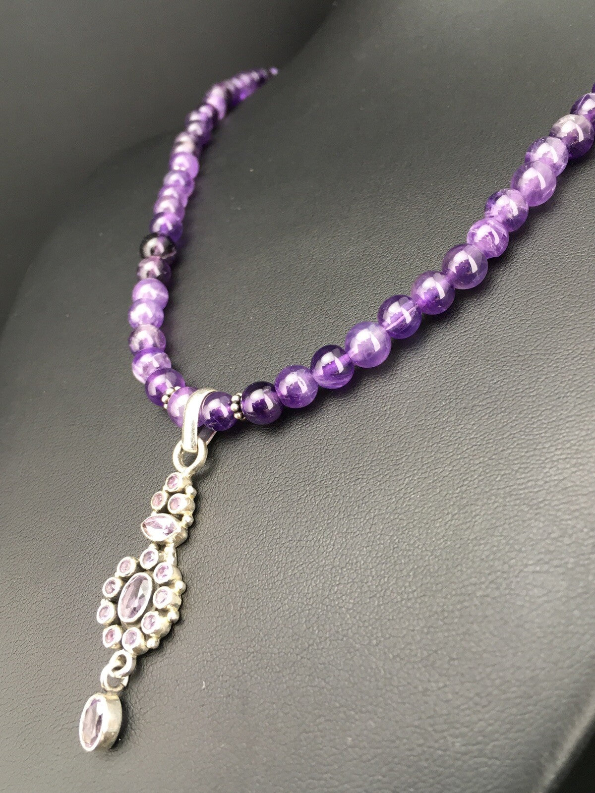 Amethyst Pendant Southwesten Navajo Sterling Silver Beads Necklace 19" 04914