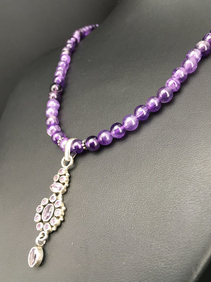 Amethyst Pendant Southwesten Navajo Sterling Silver Beads Necklace 19" 04914