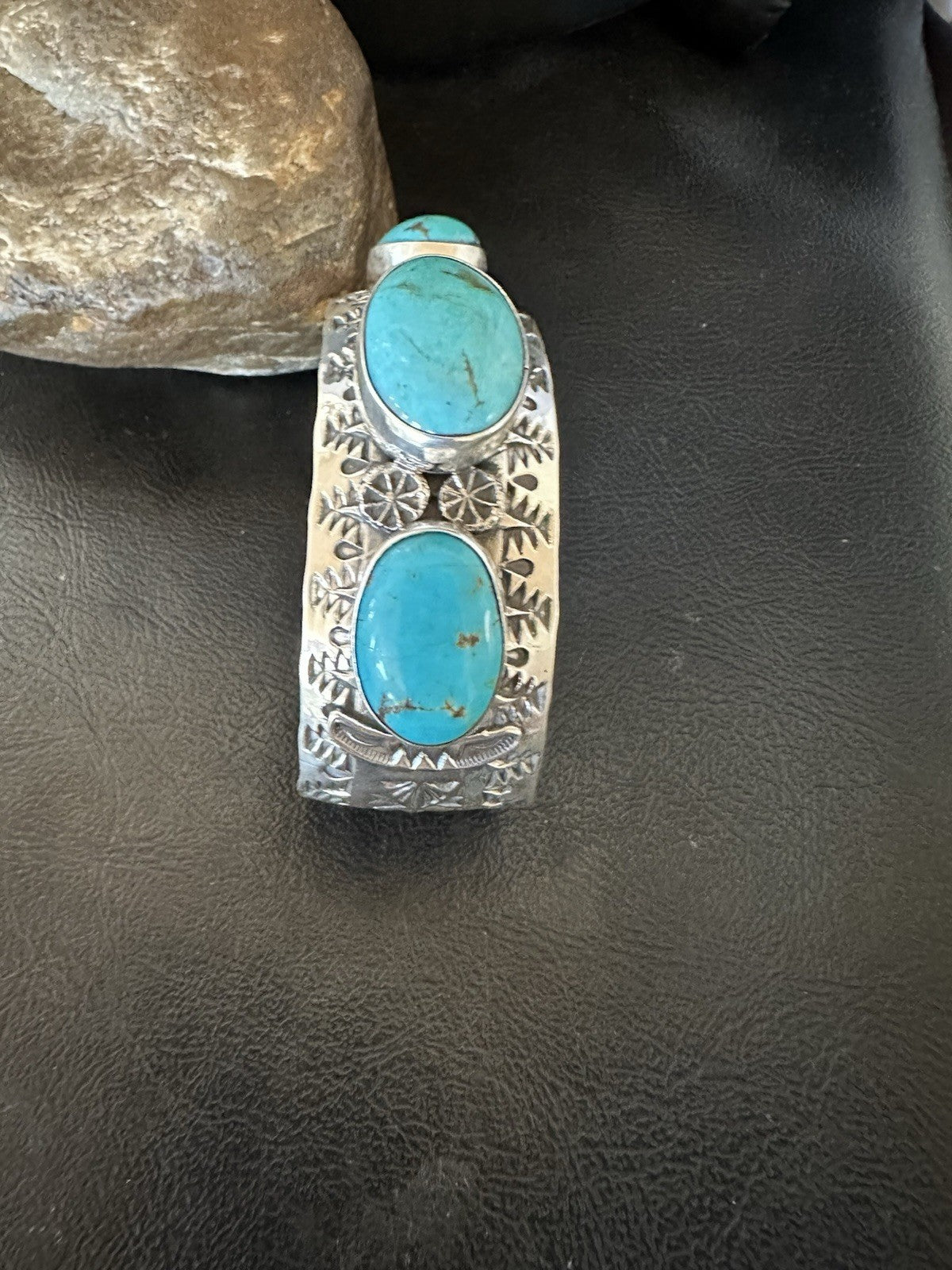 Mens Blue Kingman Turquoise Navajo Sterling Silver Cuff Bracelet 7.5" 19430
