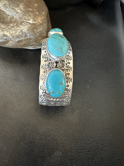 Mens Blue Kingman Turquoise Navajo Sterling Silver Cuff Bracelet 7.5" 19430