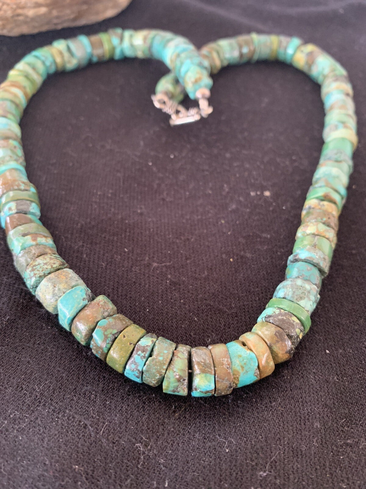 Native Navajo Turquoise 12mm 26” Heishi Sterling Silver Bead Necklace 00384A