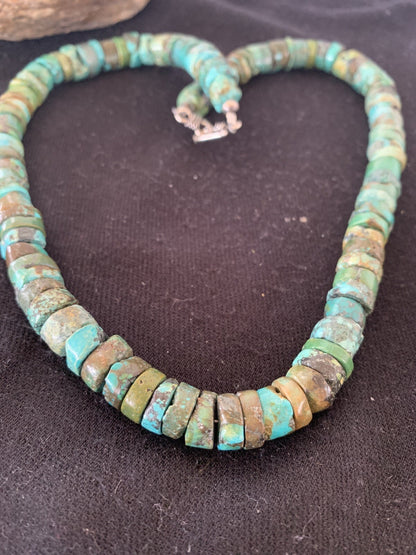 Native Navajo Turquoise 12mm 26” Heishi Sterling Silver Bead Necklace 00384A