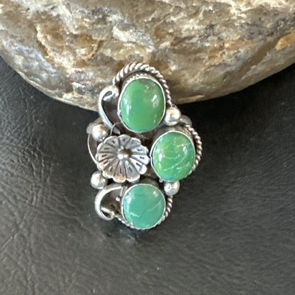 Yazzie Ring Green Turquoise Navajo Sterling Silver Cluster Size 8.5 19234