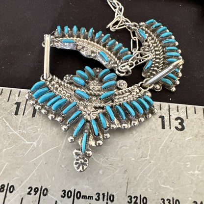 ZUNI Blue Turquoise Sterling Silver Beads Needlepoint Necklace Earrings 18595
