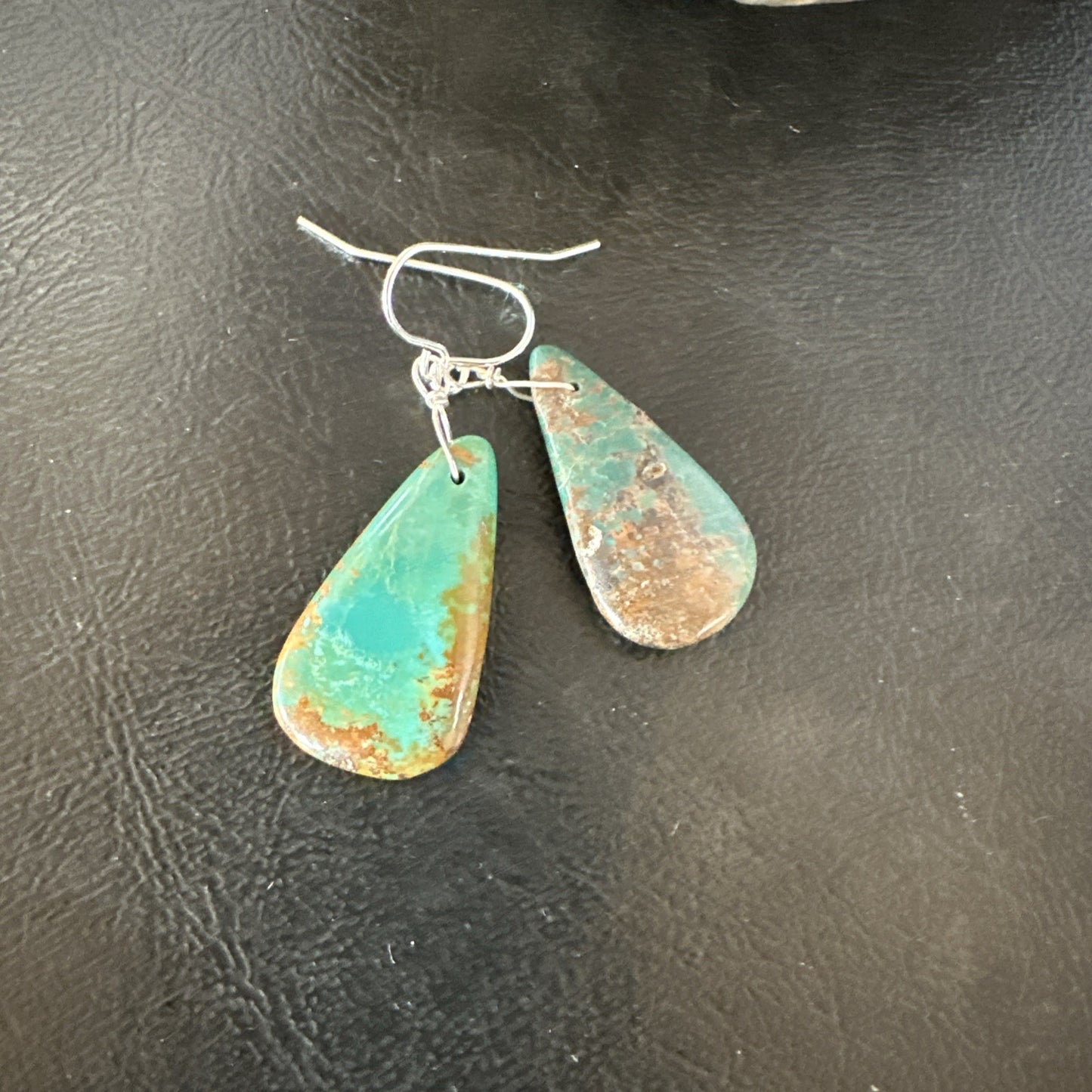 Green Turquoise Teardrop Sterling Silver Beads Navajo Earrings 1" 19041