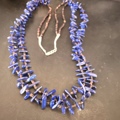 Mens Womens Lapis Lazuli Shell 2S Navajo Sterling Silver 30" Necklace 17838