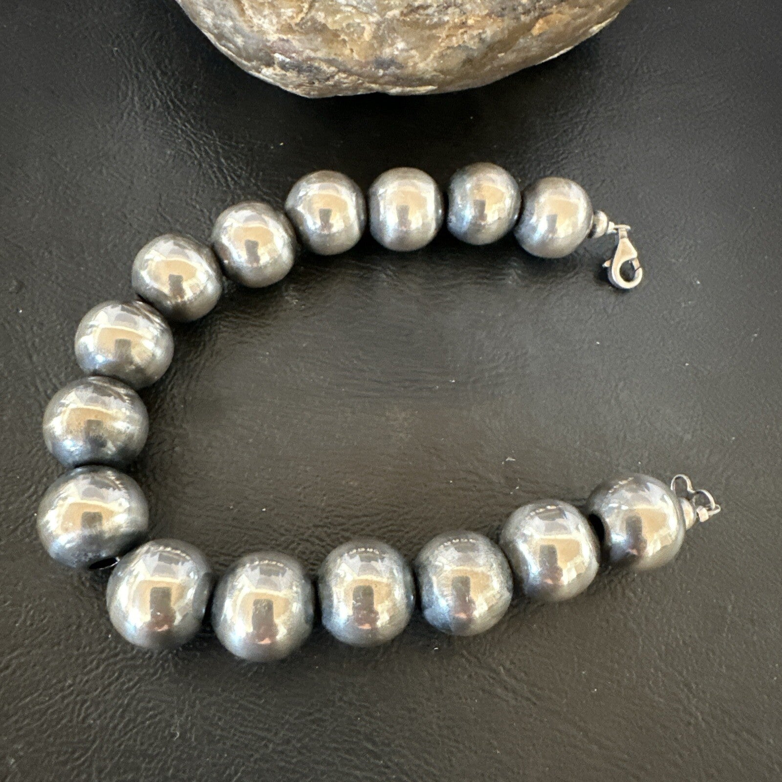 14mm Round Beads 8” Sterling Silver Beads Bracelet 91408
