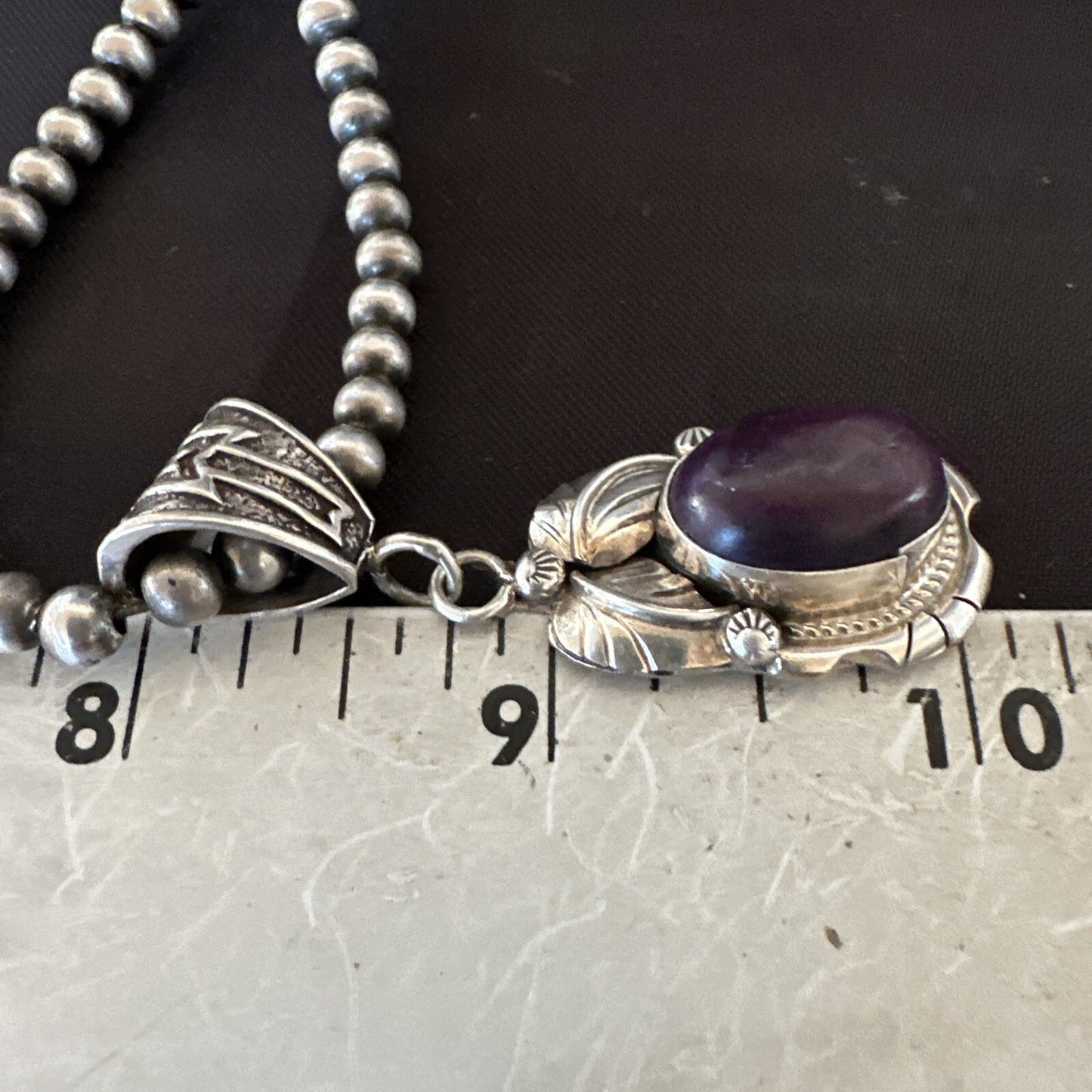 Purple Stone Pendant Navajo Pearls Sterling Silver Necklace 20” 18403