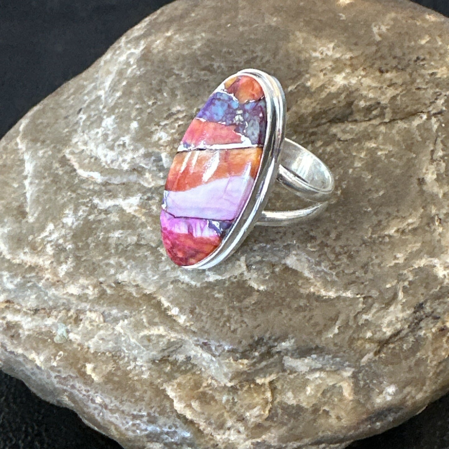 Blue Turquoise Spiny Oyster Southwestern Sterling Silver Ring Size 6 18474