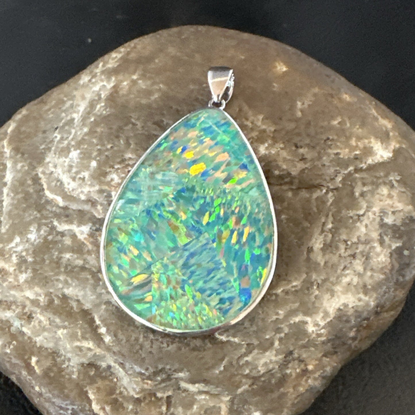 Mens Womens Multicolor Gilson Opal Navajo Sterling Silver Inlay Pendant 18610