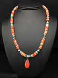 Spiny Oyster Pendant Turquoise Navajo Necklace 19" | Sterling Silver | Authentic Native American Handmade | 4522