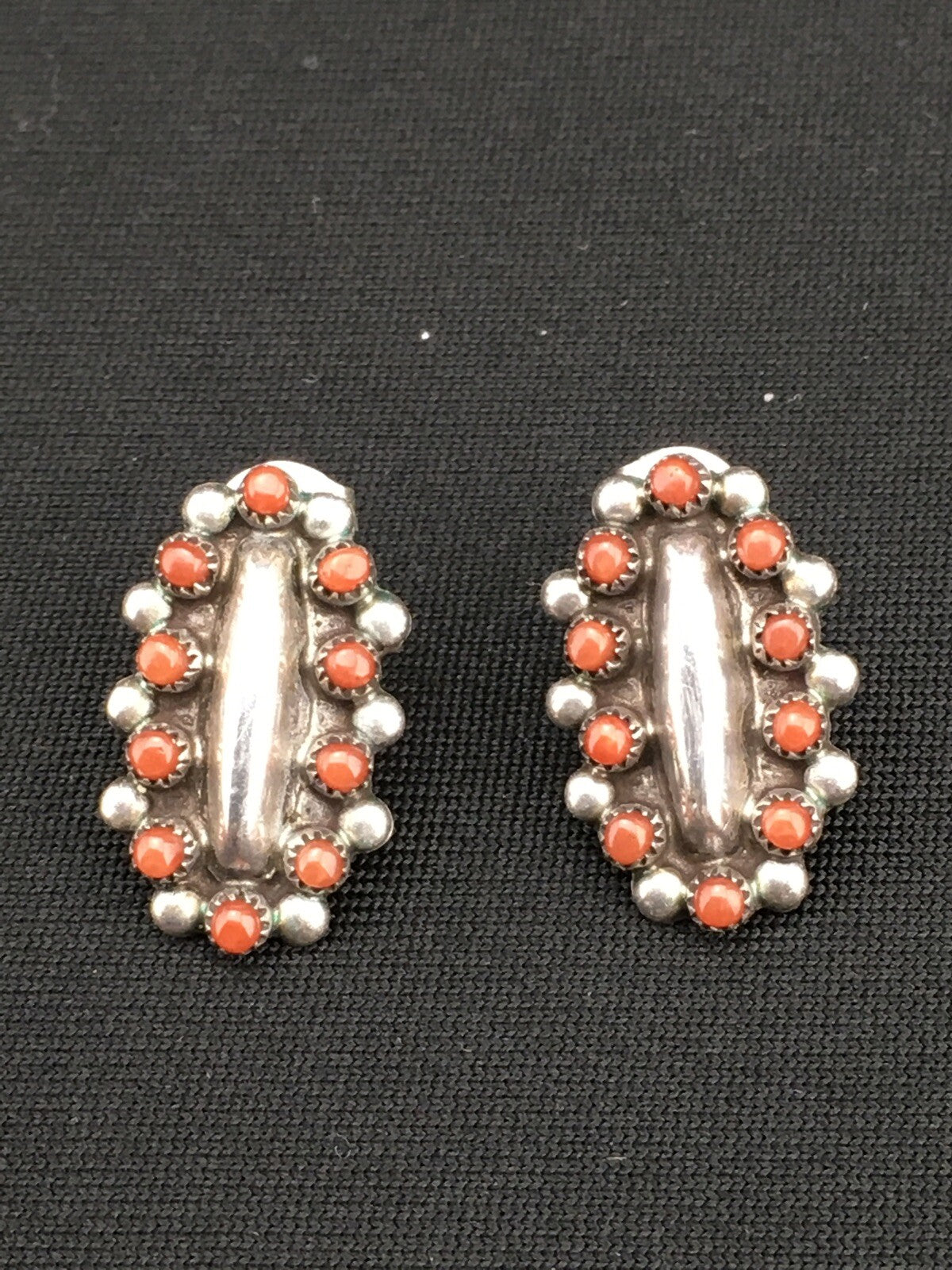 Red Coral Zuni Cluster Sterling Silver Earrings 0.75" 01094
