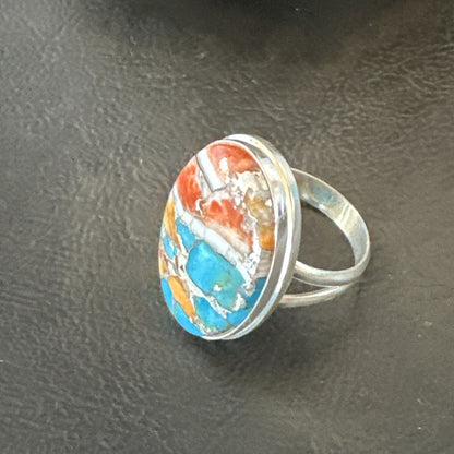 Blue Turquoise Spiny Oyster Southwestern Sterling Silver Ring Size 9 18461