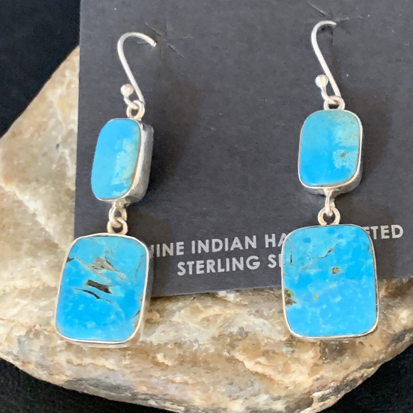 Kingman Turquoise Handmade Navajo Sterling Silver Dangle Earrings 1.5" 13898