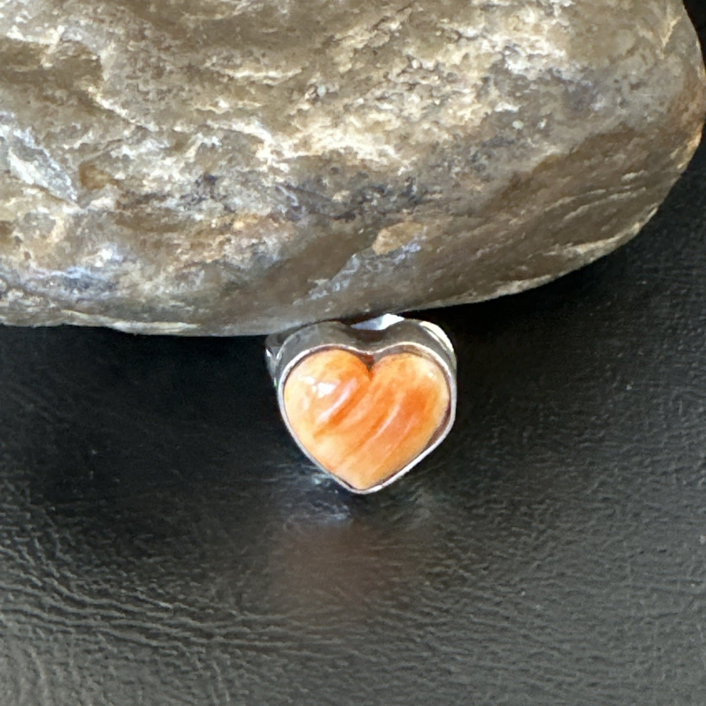 Orange Heart Ring Handmade Navajo Spiny Oyster Sterling Silver Sz 8 19326