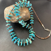 Navajo Kingman Turquoise Shell Necklace 26" | Sterling Silver | Authentic Native American Handmade | 11817