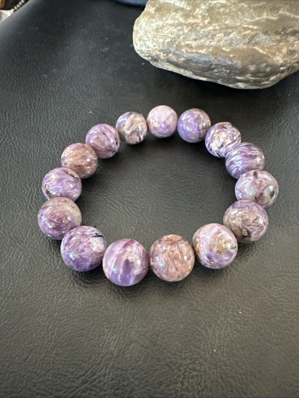 Native Purple Charoite 12mm Stretch Elastic Bracelet Adjustable 18870