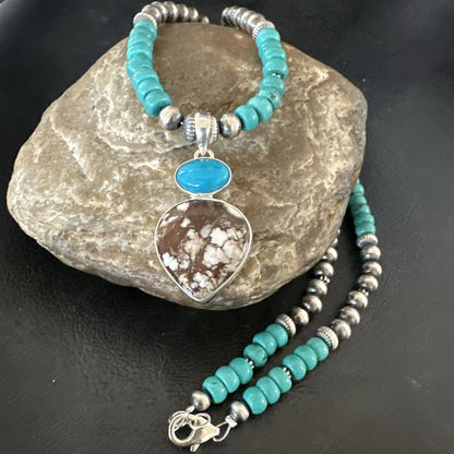 Wild Horse Sterling Silver Blue Kingman Turquoise Necklace Pendant 17899