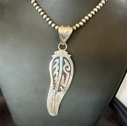 Mens Feather Navajo Sterling Silver Necklace Pendant 18578