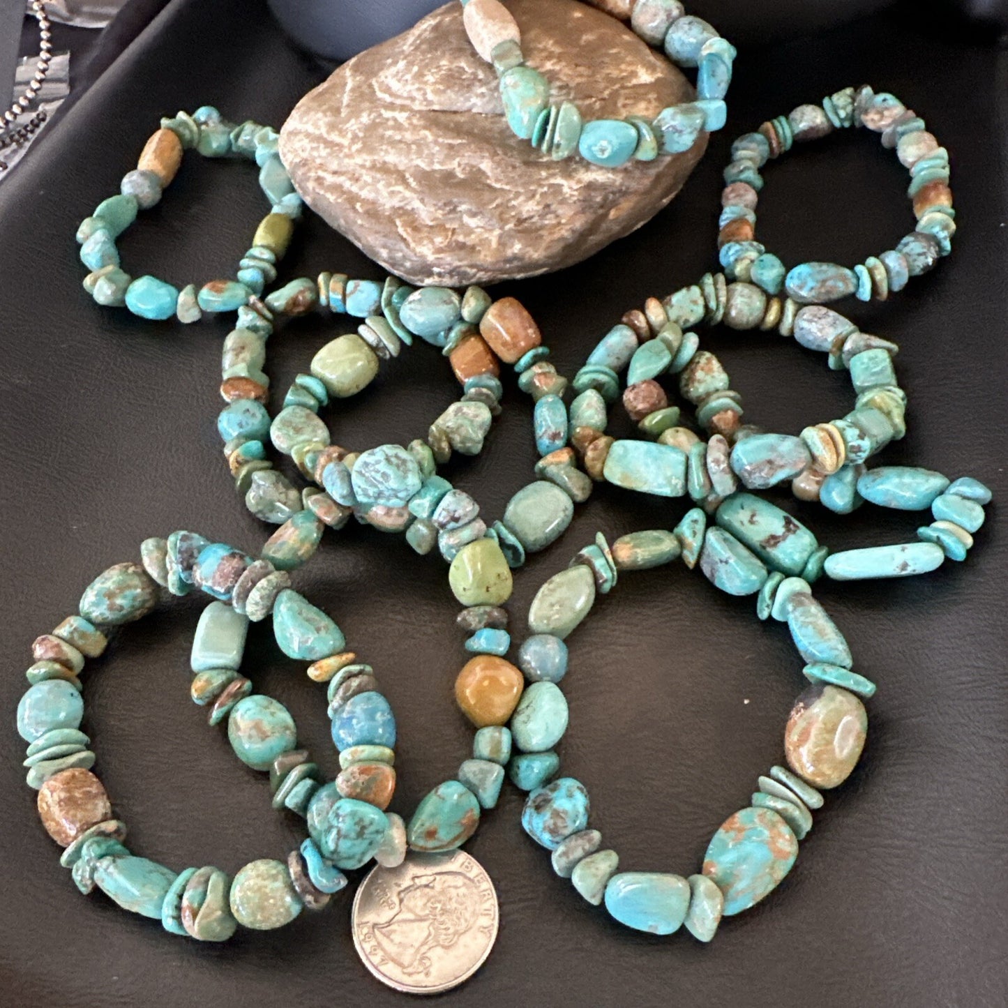 Mens Womens Blue Green Turquoise Stretch Stone Friendship Bracelet 7" 18857