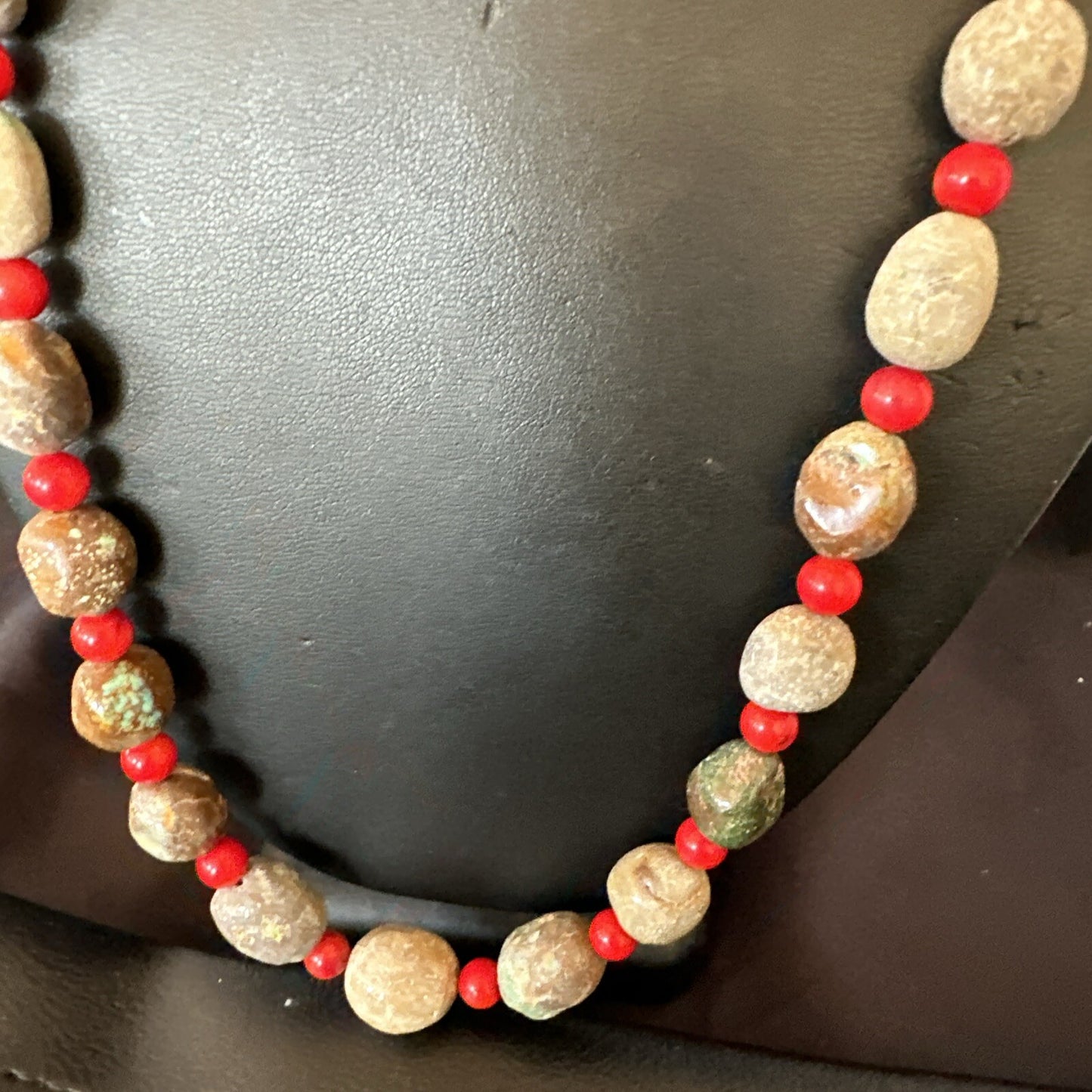 Rustic Turquoise Red Coral Navajo Pearls Sterling Silver Necklace 24" 18320